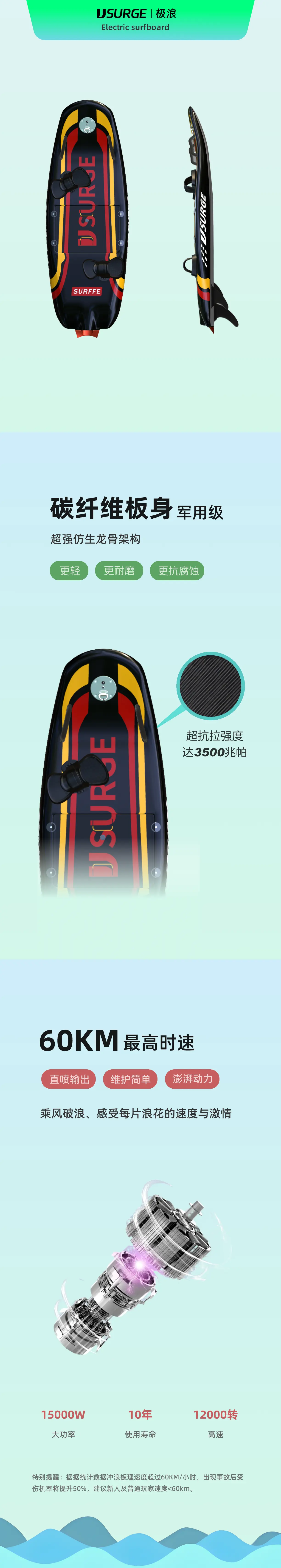 JS010电动冲浪板参数